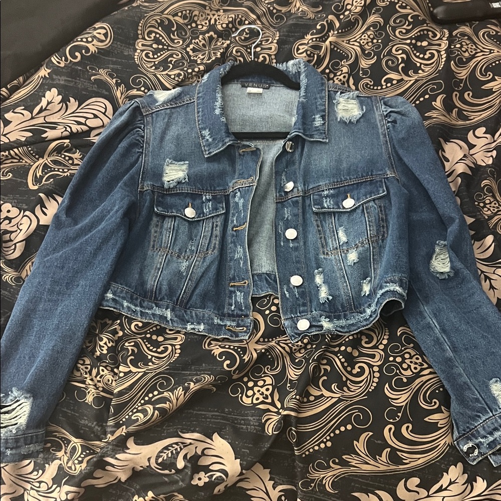 VENUS Blue Distressed Jean Jacket